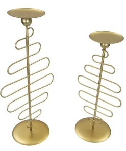 Bougeoirs en métal doré Alid 2 pcs lignes sinueuses