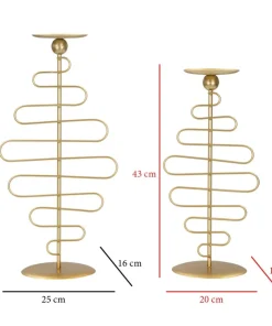 Bougeoirs en métal doré Alid 2 pcs lignes sinueuses