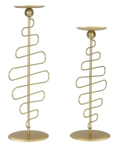 Bougeoirs en métal doré Alid 2 pcs lignes sinueuses