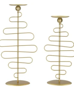 Bougeoirs en métal doré Alid 2 pcs lignes sinueuses