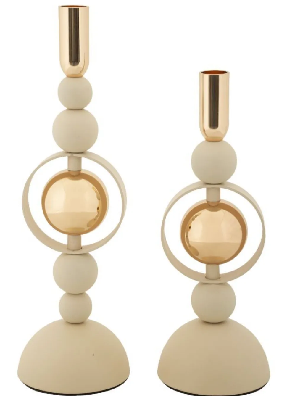 Bougeoirs Saturn en céramique Crème avec détails dorés - Lot de 2