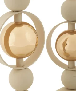 Bougeoirs Saturn en céramique Crème avec détails dorés - Lot de 2