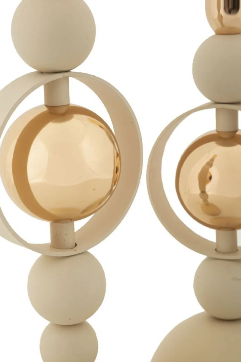 Bougeoirs Saturn en céramique Crème avec détails dorés - Lot de 2