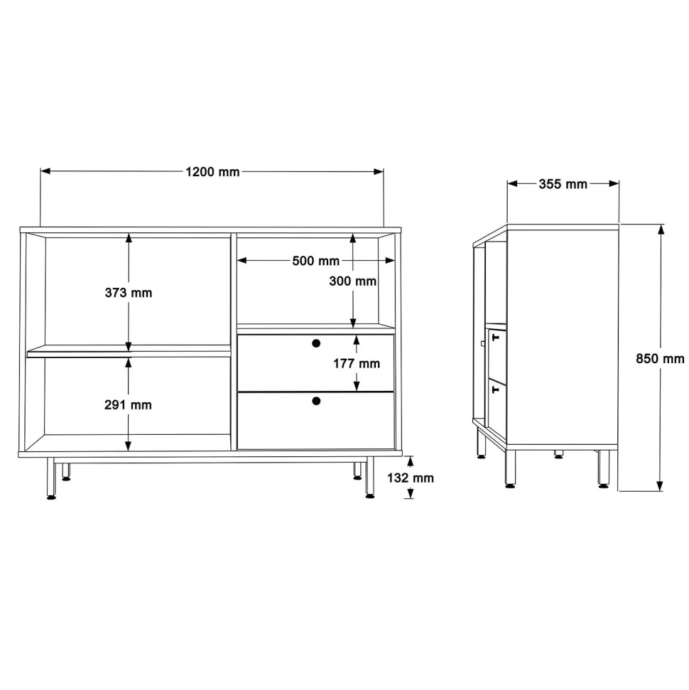 Buffet 2 portes et 2 tiroirs Axyl L120cm Chêne et Anthracite