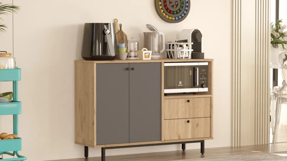 Buffet 2 portes et 2 tiroirs Axyl L120cm Chêne et Anthracite