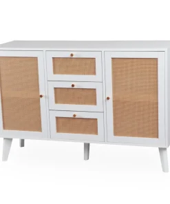 Buffet 3 tiroirs et 2 portes avec cannage Dalgora L120cm Blanc