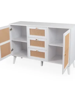 Buffet 3 tiroirs et 2 portes avec cannage Dalgora L120cm Blanc
