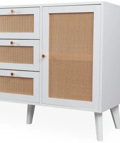 Buffet 3 tiroirs et 2 portes avec cannage Dalgora L120cm Blanc
