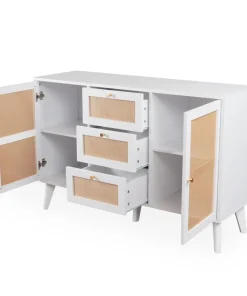 Buffet 3 tiroirs et 2 portes avec cannage Dalgora L120cm Blanc