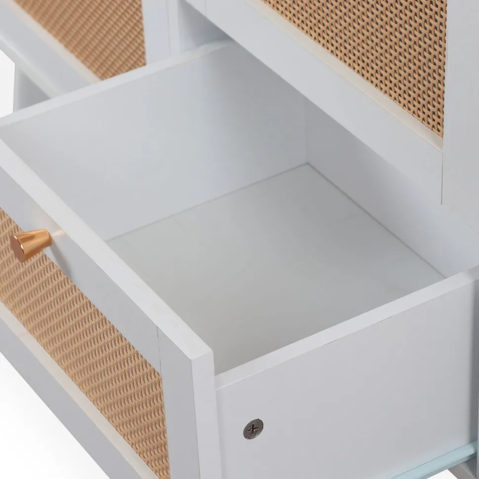 Buffet 3 tiroirs et 2 portes avec cannage Dalgora L120cm Blanc