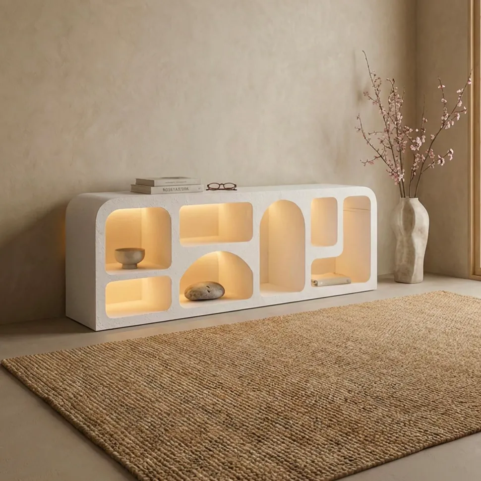 Buffet bas L160cm design arches avec LED intégrées Navalor Blanc