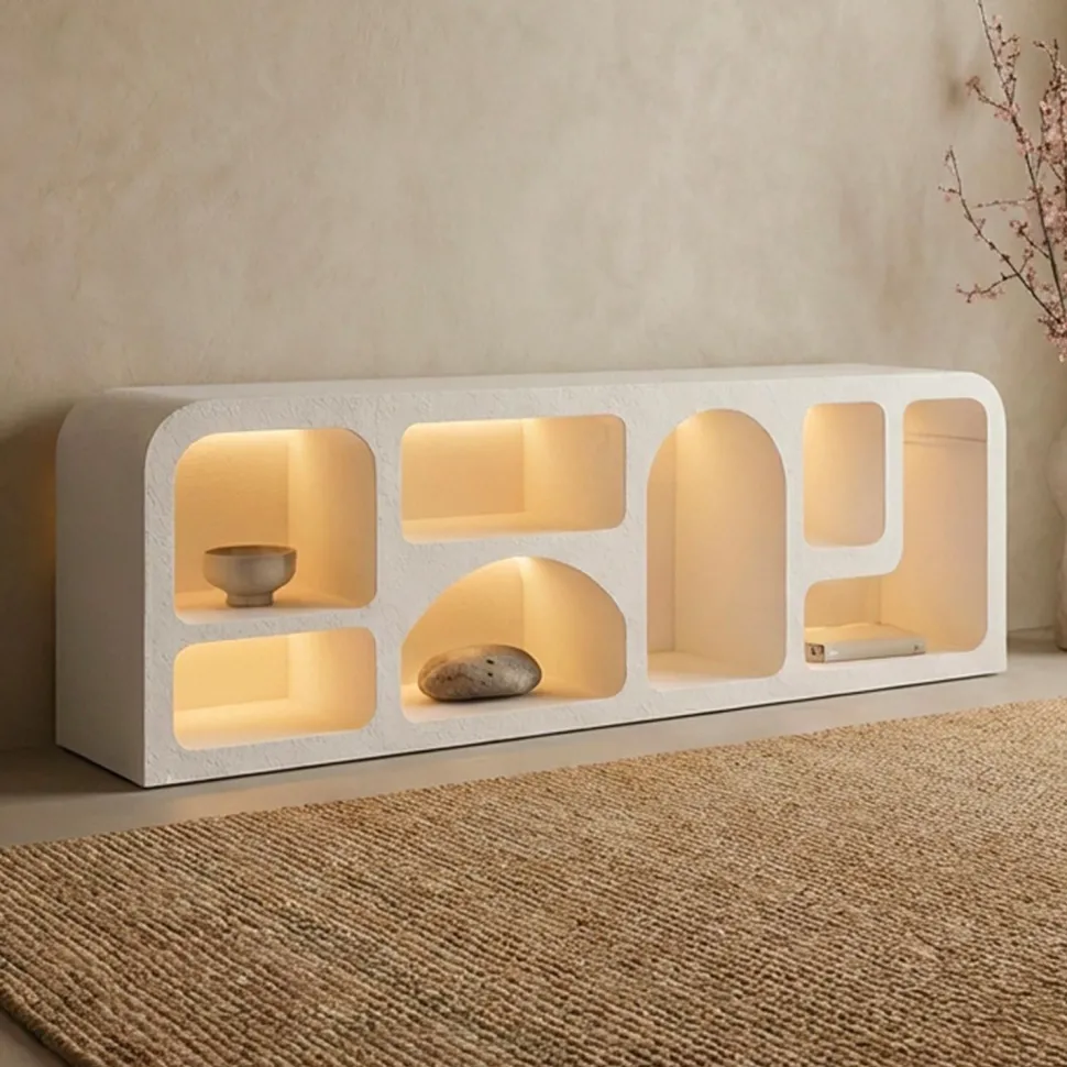 Buffet bas L160cm design arches avec LED intégrées Navalor Blanc
