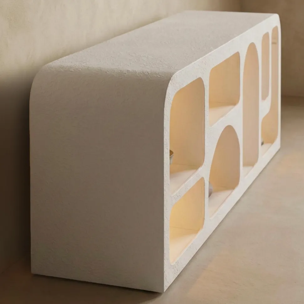 Buffet bas L160cm design arches avec LED intégrées Navalor Blanc
