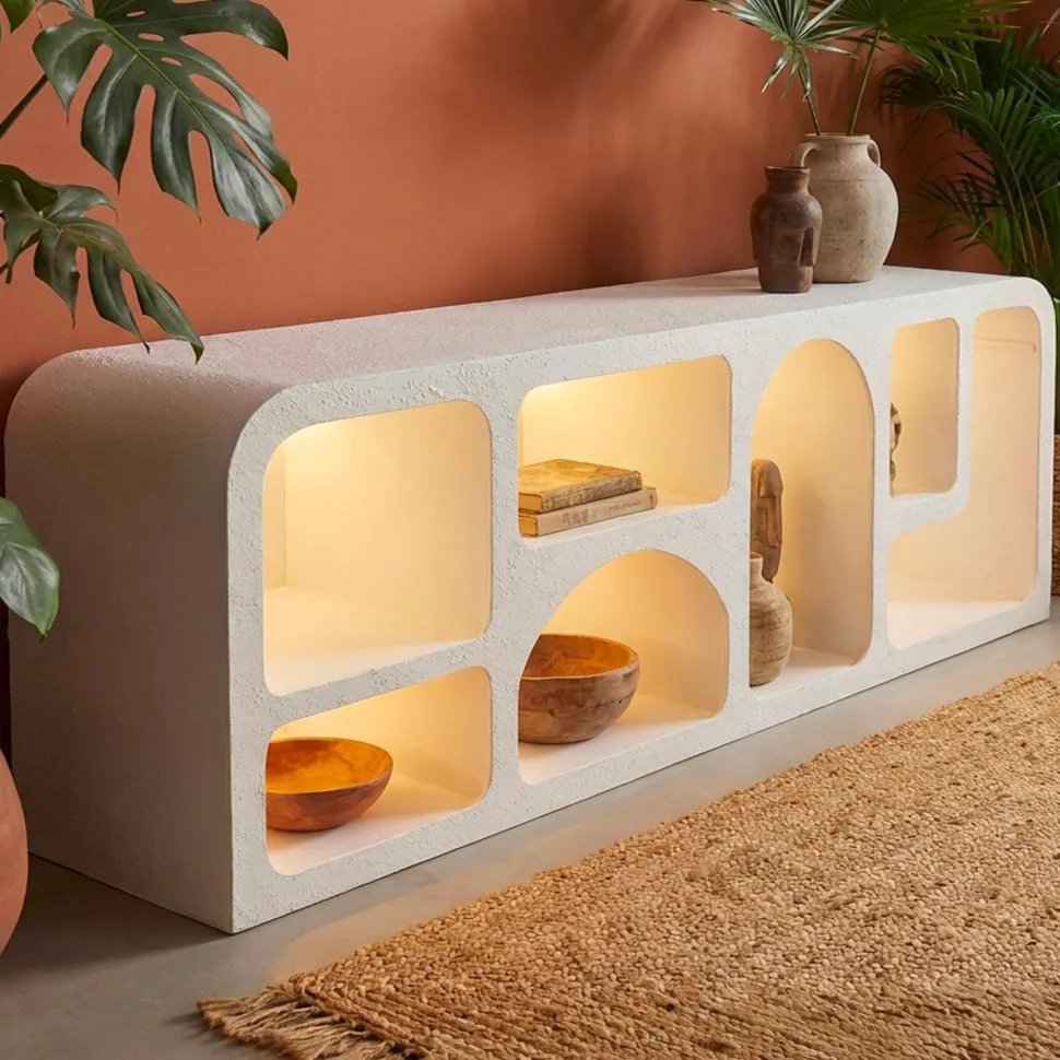 Buffet bas L160cm design arches avec LED intégrées Navalor Blanc
