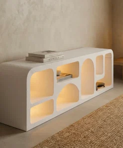 Buffet bas L160cm design arches avec LED intégrées Navalor Blanc