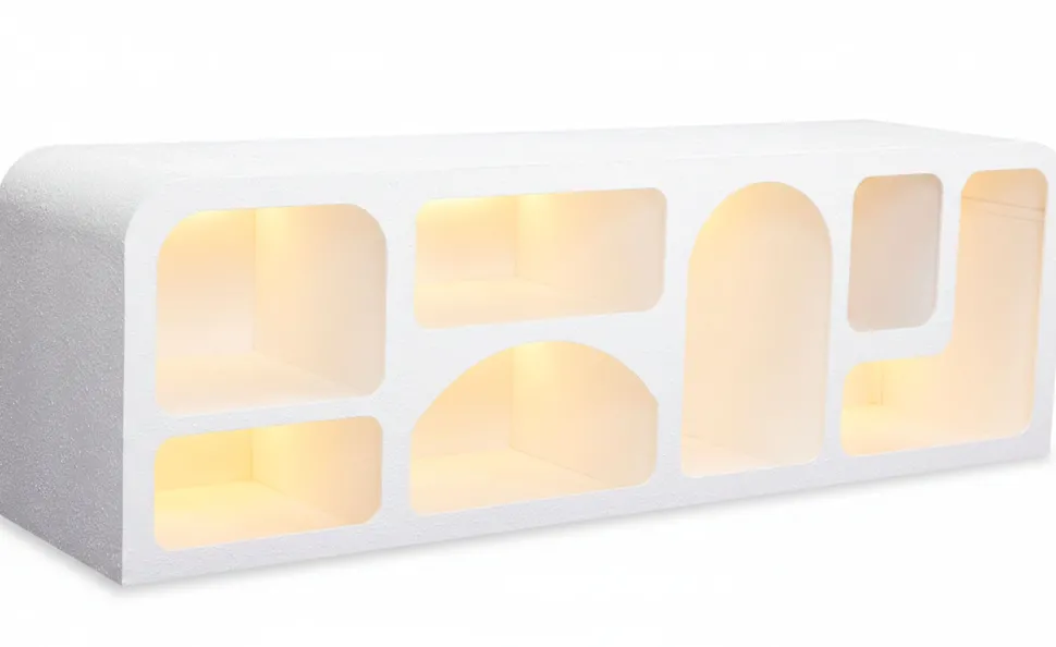 Buffet bas L160cm design arches avec LED intégrées Navalor Blanc