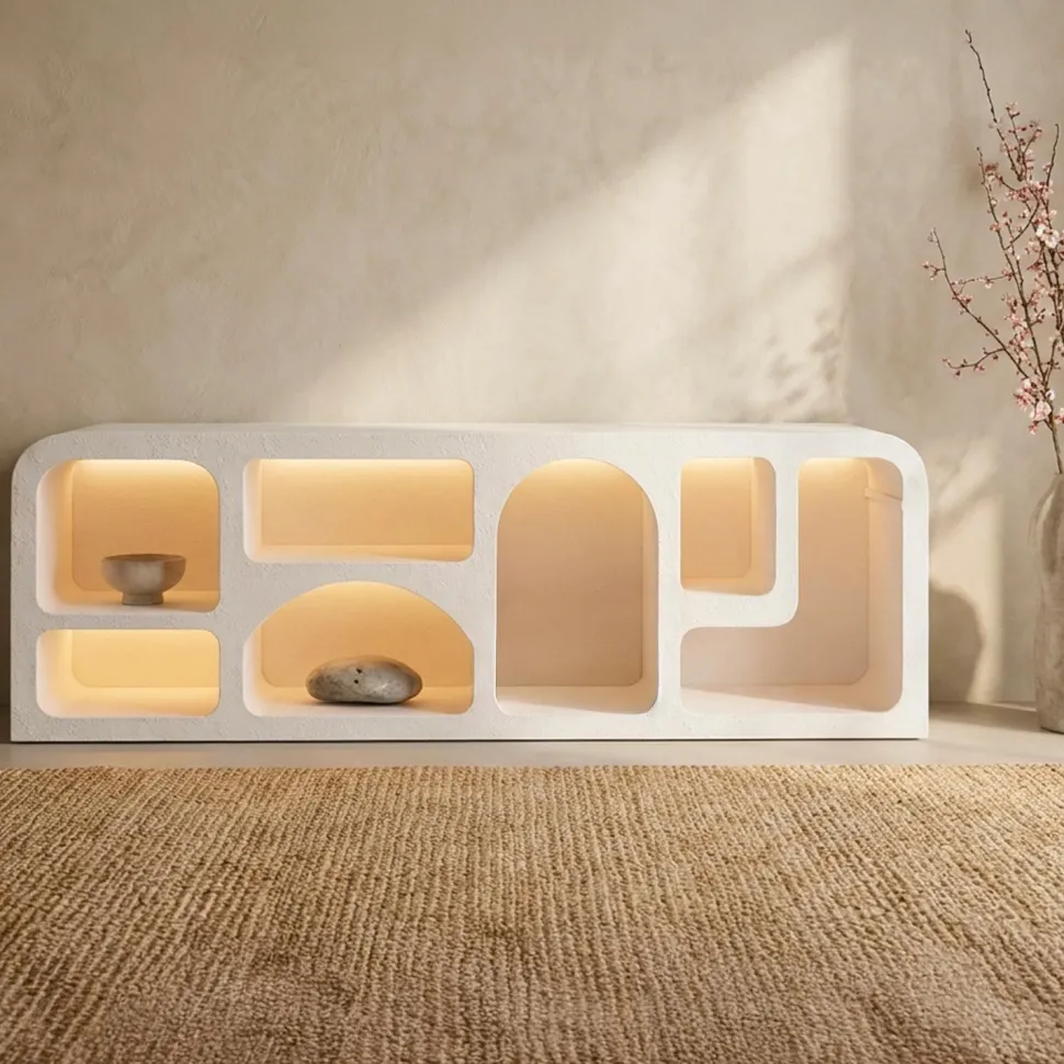 Buffet bas L160cm design arches avec LED intégrées Navalor Blanc