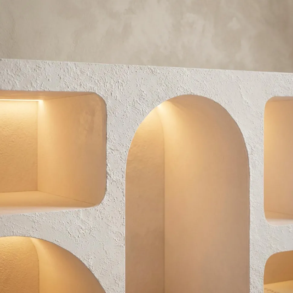 Buffet bas L160cm design arches avec LED intégrées Navalor Blanc