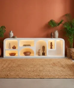 Buffet bas L160cm design arches avec LED intégrées Navalor Blanc