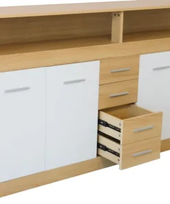 Buffet contemporain L190cm 4 portes er 4 tiroirs Lunata Bois sonoma et Blanc