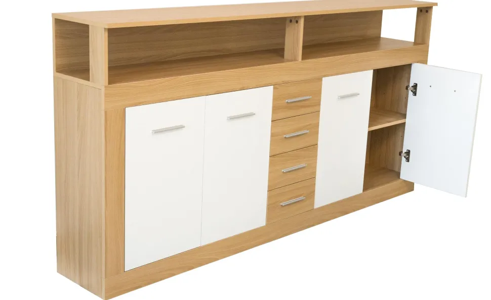 Buffet contemporain L190cm 4 portes er 4 tiroirs Lunata Bois sonoma et Blanc