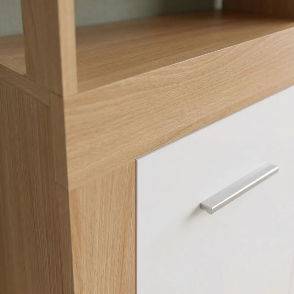 Buffet contemporain L190cm 4 portes er 4 tiroirs Lunata Bois sonoma et Blanc