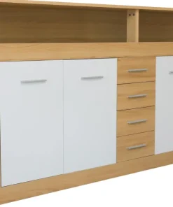 Buffet contemporain L190cm 4 portes er 4 tiroirs Lunata Bois sonoma et Blanc