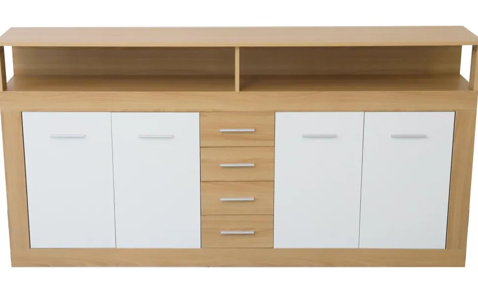 Buffet contemporain L190cm 4 portes er 4 tiroirs Lunata Bois sonoma et Blanc