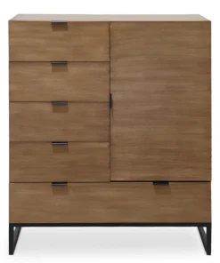 Buffet haut 5 tiroirs et 1 porte battante Panara L90cm Bois d'acacia patiné