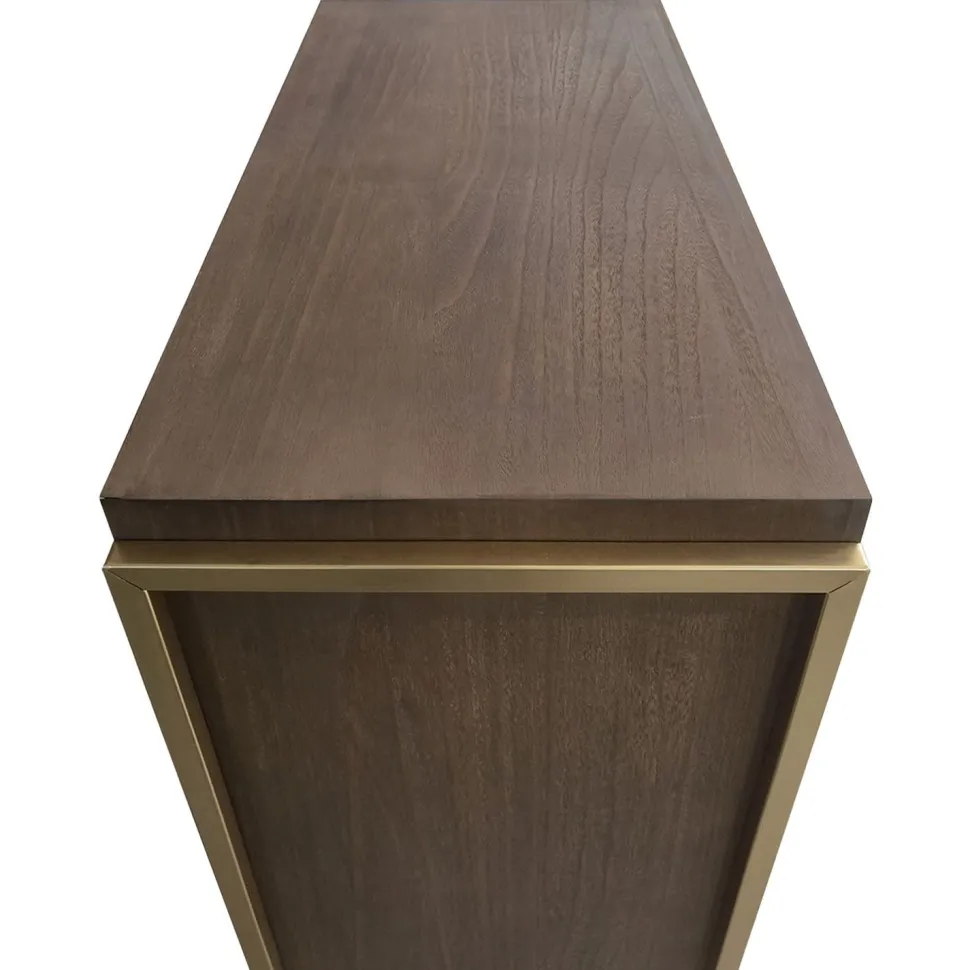 Buffet haut 5 tiroirs et 1 porte Edgar L90cm Bois Marron et Métal Or