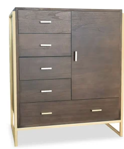 Buffet haut 5 tiroirs et 1 porte Edgar L90cm Bois Marron et Métal Or