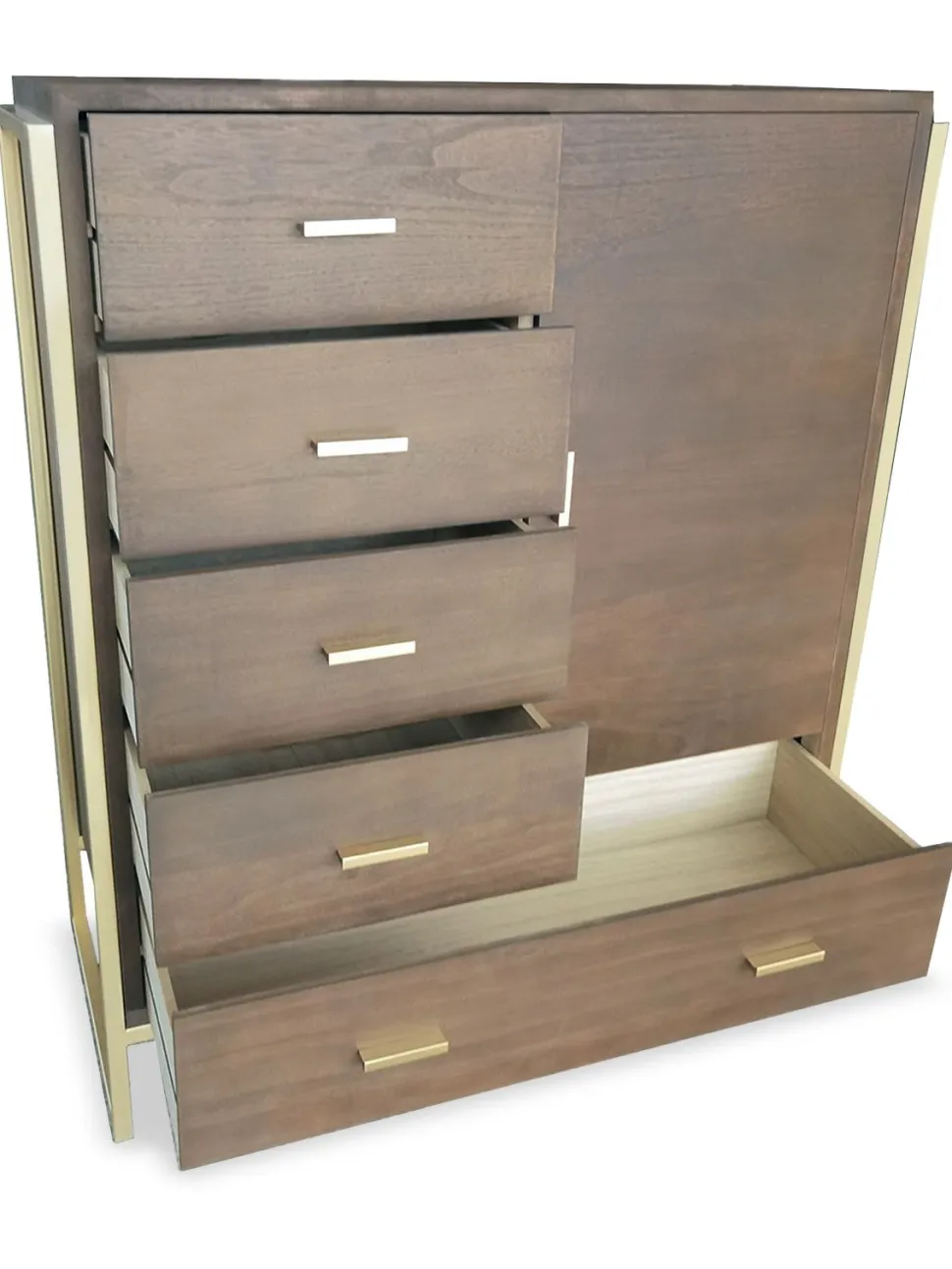 Buffet haut 5 tiroirs et 1 porte Edgar L90cm Bois Marron et Métal Or