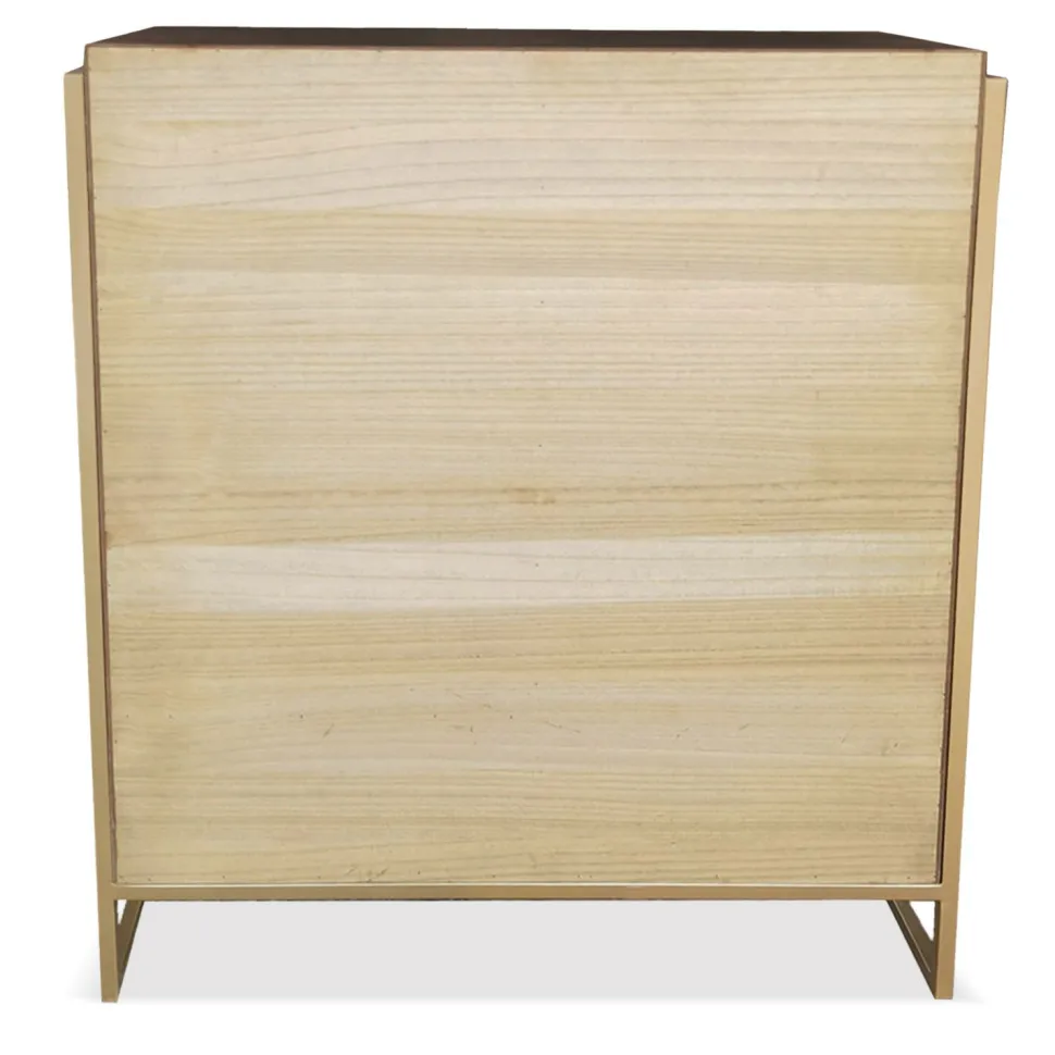 Buffet haut 5 tiroirs et 1 porte Edgar L90cm Bois Marron et Métal Or