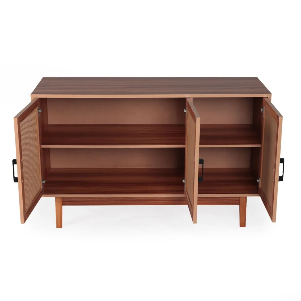 Buffet moderne L113cm Poetis 3 portes avec cannage Rotin et Bois