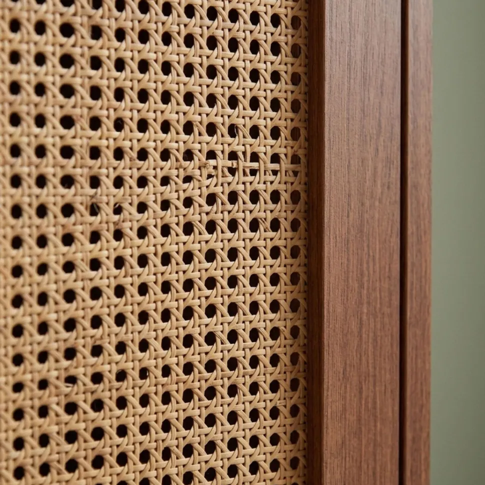 Buffet moderne L113cm Poetis 3 portes avec cannage Rotin et Bois