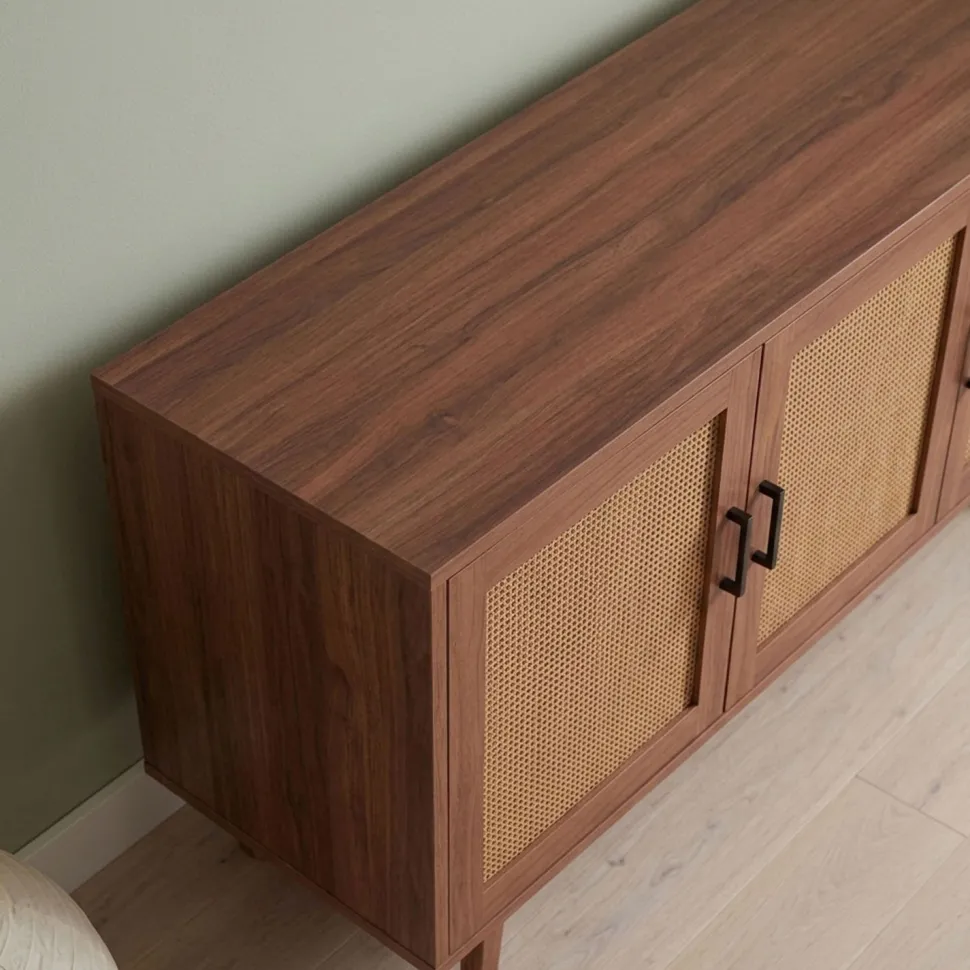 Buffet moderne L113cm Poetis 3 portes avec cannage Rotin et Bois