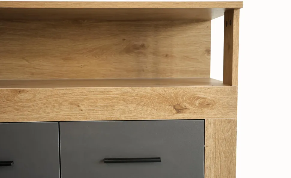Buffet style industriel L190cm 4 portes er 4 tiroirs Lunata Chêne et Gris