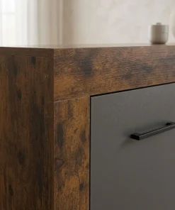 Buffet style industriel L190cm 4 portes er 4 tiroirs Lunata Bois foncé et Gris