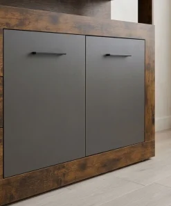 Buffet style industriel L190cm 4 portes er 4 tiroirs Lunata Bois foncé et Gris