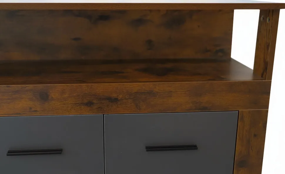Buffet style industriel L190cm 4 portes er 4 tiroirs Lunata Bois foncé et Gris