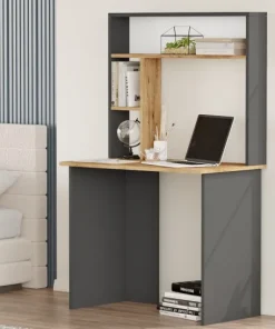 Bureau 3 étagères Nizart L90cm Bois et Anthracite