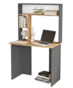 Bureau 3 étagères Nizart L90cm Bois et Anthracite