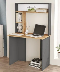 Bureau 3 étagères Nizart L90cm Bois et Anthracite