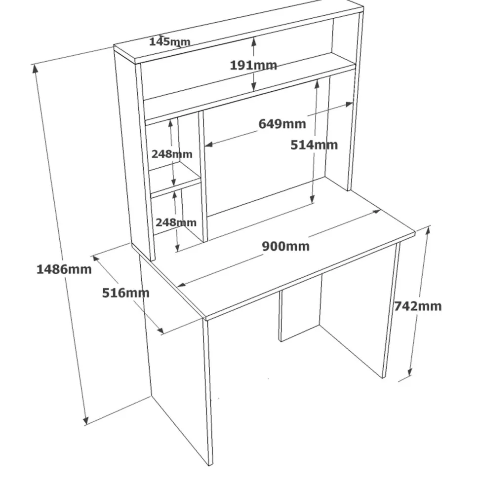 Bureau 3 étagères Nizart L90cm Bois et Blanc