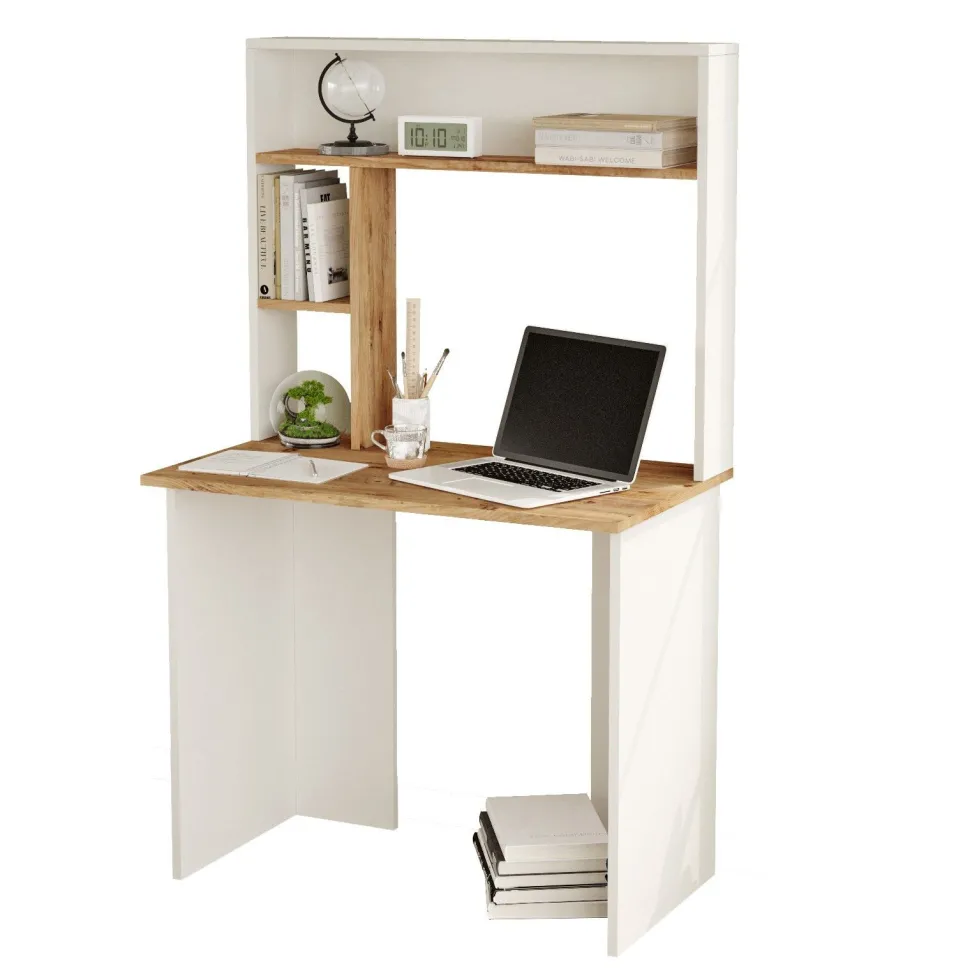 Bureau 3 étagères Nizart L90cm Bois et Blanc