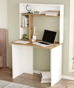 Bureau 3 étagères Nizart L90cm Bois et Blanc