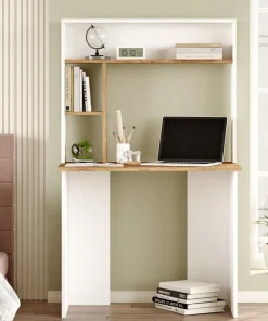 Bureau 3 étagères Nizart L90cm Bois et Blanc