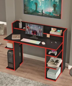 Bureau à étagères style gamer Vrecto L124cm Noir et Rouge