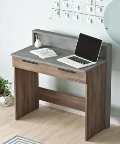 Bureau 1 tiroir Manolo Bois Marron et Effet Ciment Gris