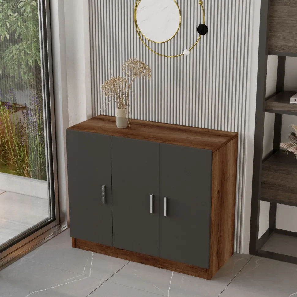 Bureau, armoire, commode et table basse Busymo Chêne foncé et Noir